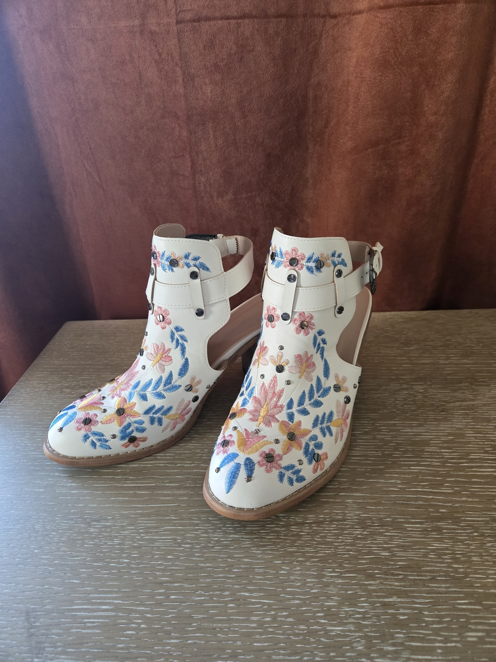 White Embroidered Floral Cutout Heels